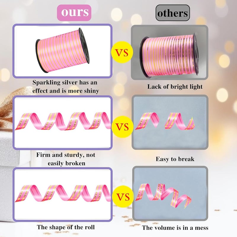WFAUIBR Pink and Gold Curling Ribbon, 219 Yard Balloon Ribbon for Craft, Wedding, Florist Flower (1 Roll) - Image 3
